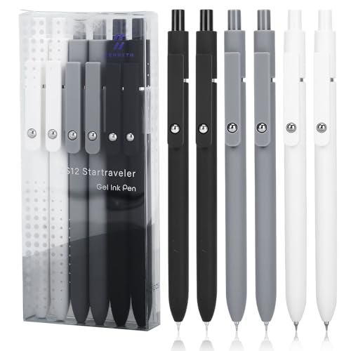 Ddaowanx Gel Pens,6 Pcs 0.5mm Retractable Quick Dry Black Ink Pens - color: 6Pcs-Black Gray White-Black Ink, size: 1 Count (Pack of 6)