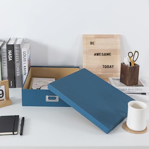 Soul & Lane - Blue Scrapbook Photo Storage Box with Lid, 14.8x13x3.7 In - color: Blue
