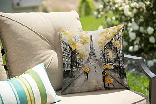 Oil Painting Paris European City Landscape France Eiffel Tower Black White and Yellow Modern Couple Under Square Decorative Throw Pillow Case Cushion Cover 18 x 18 inch - color: Sl212