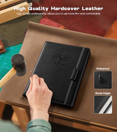 Biuwory A5 Leather Journal Notebook, 140 Lined Pages, Hardcover 5.7"×8.3" - color: Black, size: Lined-140 Pages (5.7"×8.3")