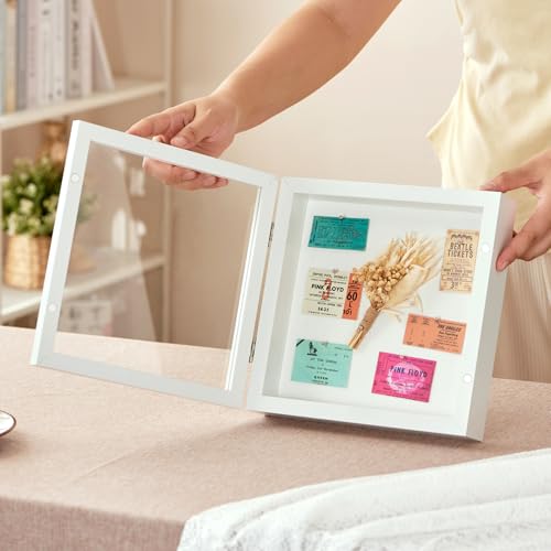 8x8 White Deep Shadow Box Picture Frame with HD Clear Glass - color: White, size: 8x8