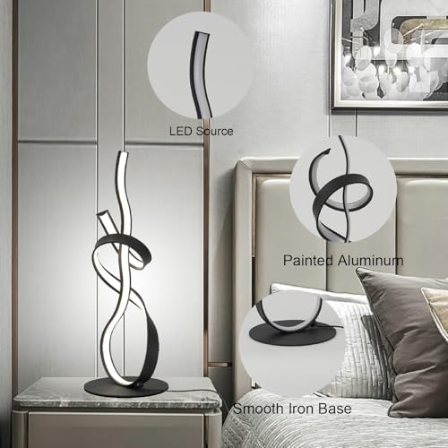 22inch 24W 2700LM Modern Design 3CCT 2700K/4000K/6500K Stepless Touch Dimmable with Remote Control Art LED Table Lamps for Bedroom Bedside Living Room Villa Gift Idea (Black) - color: Black