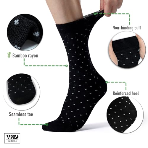 VRD Men's Dress Socks Bamboo Rayon, 5-Pack Crew Socks, Multiple Colors and Designs, Shoe Size 8-13, Gift Box - color: 28: Black, 5-pack Dotted