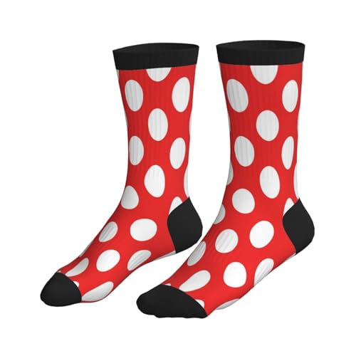 Crew Athletic Socks Funny Crazy Casual Sports Novelty Dress Socks for Women Men Running Hiking - color: Polka Dots White Red