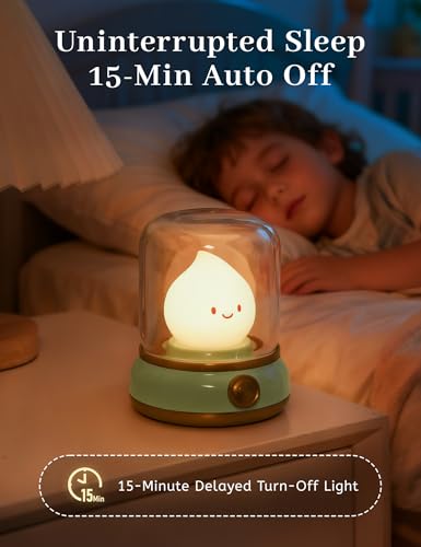 WANIDEA Cute Night Light, Kids Night Light with Batteries, Bedroom Decor - color: Flame Green White Noise