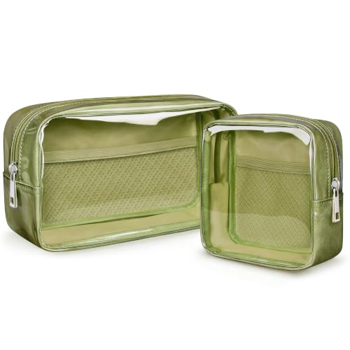 WLLWOO 2pcs Clear Makeup Bag Mini Cosmetic Pouch Travel Toiletry Organizer - color: 2pcs-Grass Green