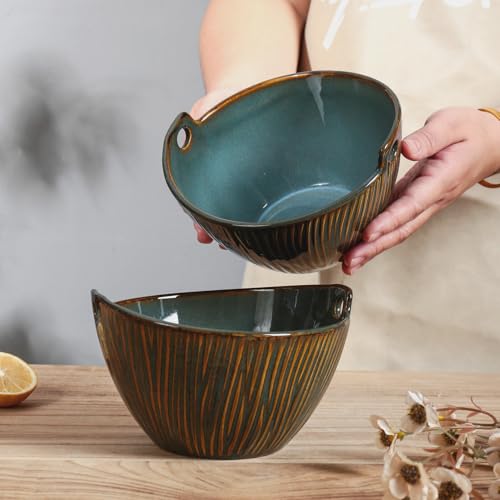 Ceramic Ramen Bowl with Chopsticks and Spoons Set, 6.7 Inch Noodle Bowl Set for Pho Udon Soba, Set of 2 (Ocean Blue) - color: Ocean Blue