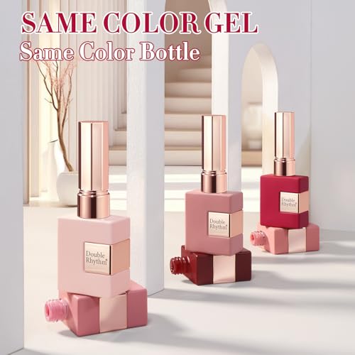 Double Rhythm 6 Pcs 15 ML Gel Polish Set Same Color Same Bottle Soak Off Gel Polish Kit Nail Art Manicure Salon DIY at Home for Women (Burgundy Red Nude Pink Purple Beige-T6-3) - color: Nude Pink
