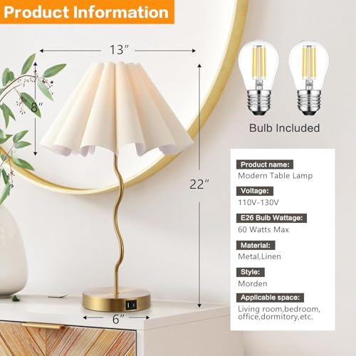 EOEYYOYB Table Lamps for Bedroom Modern Single Table Lamp for Night Stands Beside Lamps Living Room End Table Lamp (Gold) - color: Gold