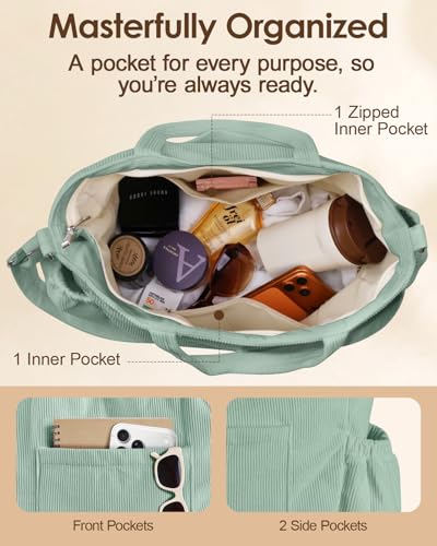 Miss Adola Corduroy Crossbody Tote Bag for Women - color: Bean-green