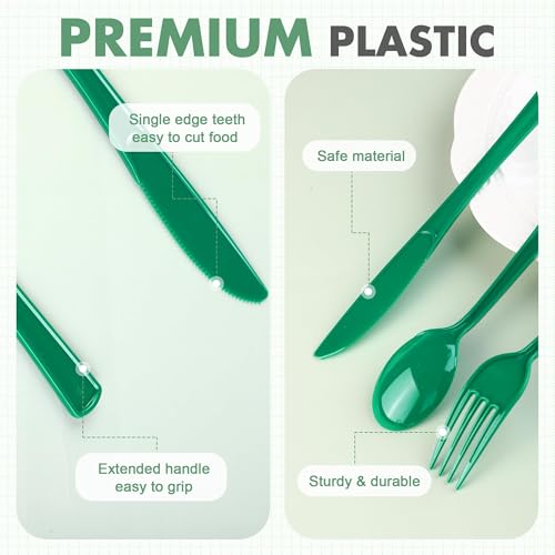 Kochorie 300Pcs Ink Green Heavy Duty Disposable Plastic Silverware Set - color: Ink Green
