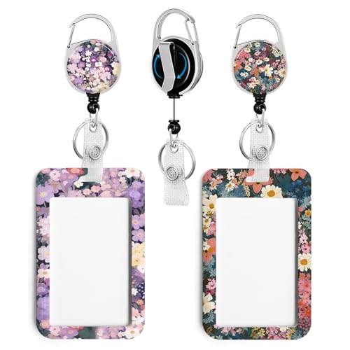 2 Pack Flowers ID Badge Holder with Clip Badge Reels - color: 2 Pack-flowers 8