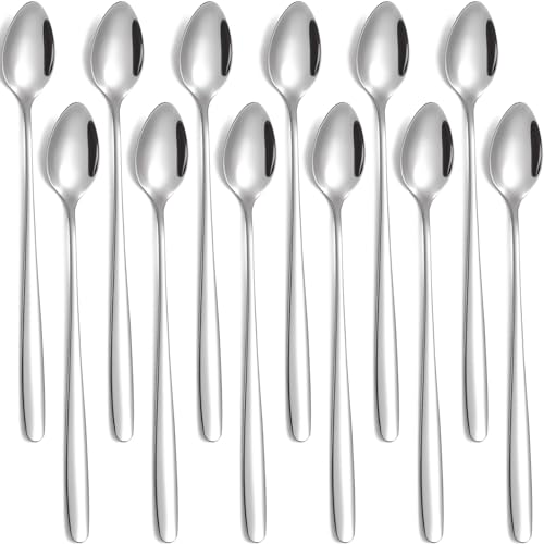 Stainless Steel Long Handle Iced Tea Spoon, 7.8-Inch Coffee & Ice Cream Spoon, Tea & Cocktail Stirrer, Set of 12 - color: E-Silver Set of 12