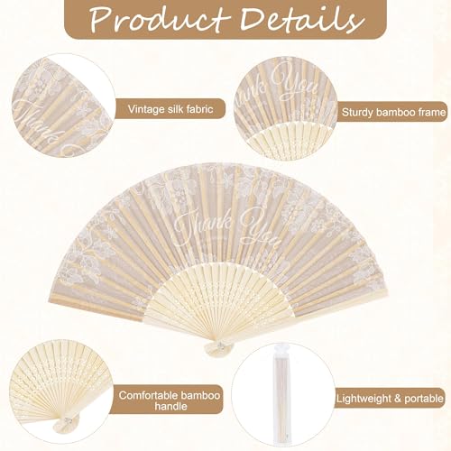 Aneco 30 Sets White Lace Wedding Folding Fans, Bamboo Handheld Folding Fans with Organza Bags Table Sign, Thank You Vintage Silk Handheld Fan for Bridal Shower Wedding Party Decorations - color: White Lace