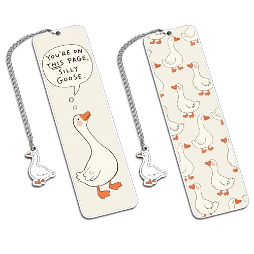 Cute Metal Bookmarks for Women Girls Kids Funny Book Lovers Gifts for Readers Book Lovers Women Book Marks for Reading Women Kids Girls Page Holders for Reading Silly Metal Beige Goose 2-Side - color: Beige