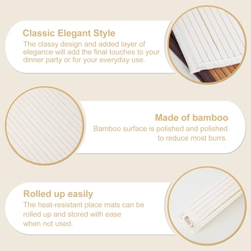 Bamboo Placemats Set of 8 with Fabric Border, Table Mats, White - color: White, size: Set of 8