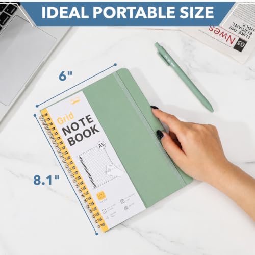 Mr. Pen- Graph Grid Spiral Journal Notebook Set, A5 (5.7" x 7.9"), 160 Page - color: Green