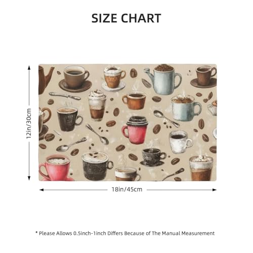 Coffee Cups and Beans Placemats Washable Table Placemat Set of 4 - color: Red Brown, size: Set of 4
