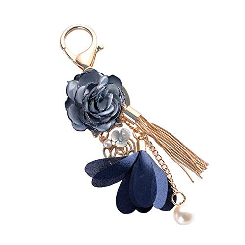 Flower Tassel Keychain Pearl Car Keyring Holder Purse Handbag Pendant - color: Blue