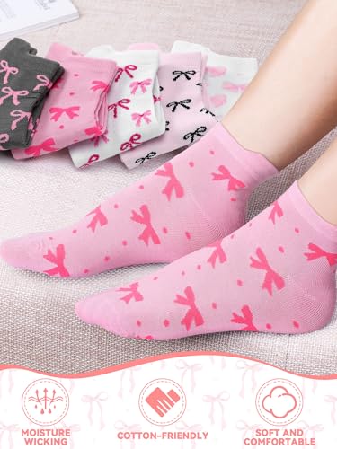 Shihanee 10 Pairs Coquette Bow Socks for Women, Pink Cotton Crew