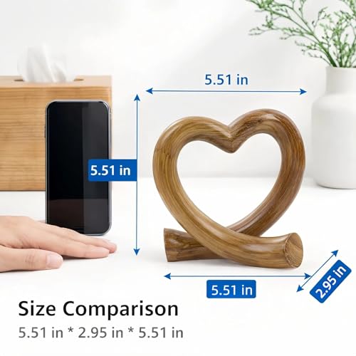Lescafita Heart Decor Sculpture, Rustic Farmhouse Love Heart Statue Natural Home Decor for Living Room Shelf Desk Coffee Table, Housewarming Gift - color: Imitation Wood Grain