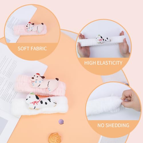 PERFECTSIGHT Kawaii Headband for Spa, Makeup, Washing Face, Party - 2 Pack Cute Hair Band for Shower Beauty Skincare, Soft Facial Headbands for Girls and Women (White+Pink Puppy) - color: White+Pink Puppy