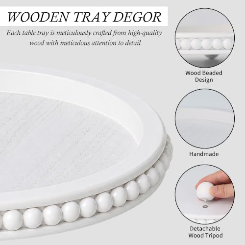 Decorative Coffee Table Tray, Round Wooden Tray for Decor - color: White