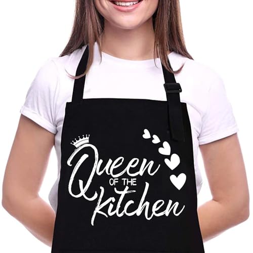 Rosoz Funny BBQ Black Chef Aprons for Men Adjustable Kitchen Cooking Aprons - color: Queen of the Kitchen