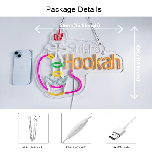 Hookah Neon Sign,Shisha Smoke Vape Bar LED Light Wall Decor Sign - color: Orange-HOOKAH