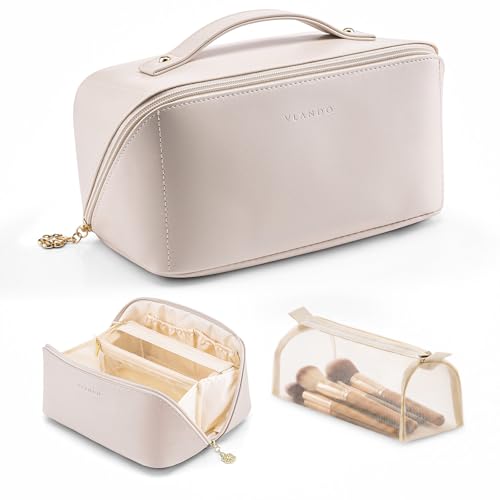 VLANDO Makeup Bag,Women Travel Toiletry Case,Carry Handle,Off White - color: 05.Off White