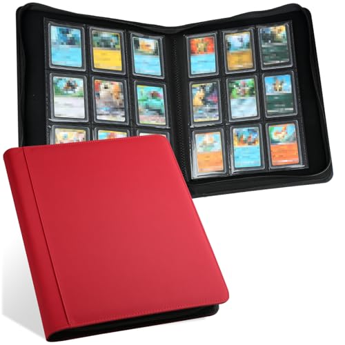 Toploader Binder, Holds 324 Toploaders, 9 Pocket Top Loader Binders with Sleeves for 3 x 4'' Toploaders, Double-Sided Pocket Top Loader Storage Binder, Trading Card Binder - Diamon Red - color: Diamond Red