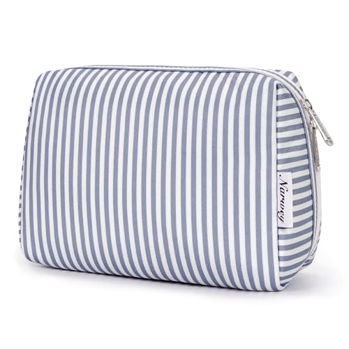 Narwey Makeup Bag Travel Toiletry Bag, Cosmetic Bag for Women Girls - color: A-Greyish Blue Stripe, style: Large