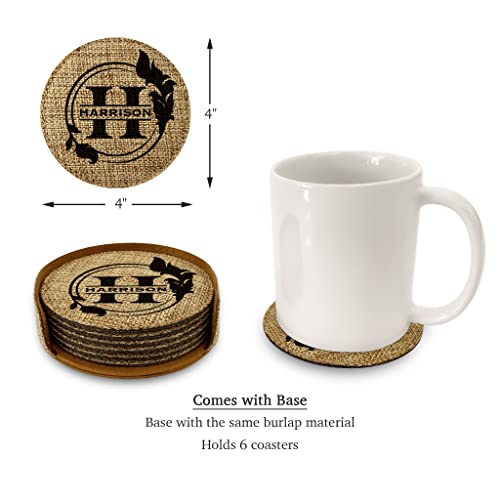 Smile Art Design Family CUSTOM Monogram COASTER Set of 6 with base Round Burlap Material Family Name and Date Personalized Prints Personalized Gifts House warming Wedding Gift Rustic Decor Style1 - color: Style 01, size: Set of 6 - Round Coaster