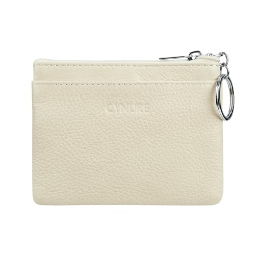 Women Genuine Leather Coin Purse Keychain Change Purse - color: Beige