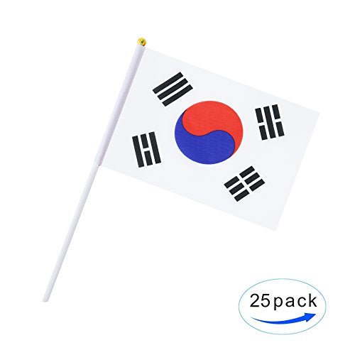 25 Pack Hand Held Small Mini Korea Korean Stick Flag Round Top National Country Flags,Party Decorations Supplies For Parades,World Cup,Festival Events,International Festival - color: Korea