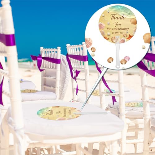 CroBlissful 100 Pcs Wedding Hand Fans for Guests Bulk, Handheld, Sunflower - style: Beach