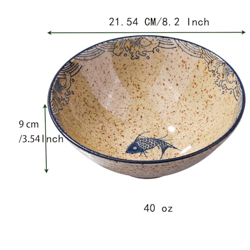 Japanese Ceramic Ramen Bowl Set of 2, 8'' Soup Noodle Bowls - color: Brown