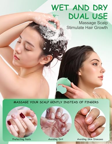 Scalp Scrubber Shampoo Brush, Wet & Dry Silicone Scalp Massager Brush Green - color: Green