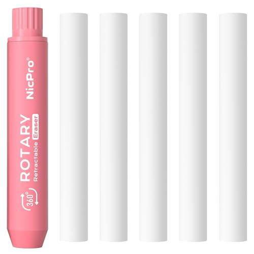Nicpro Rotary Retractable Eraser with 5 PCS Refills-Pink - color: Pink