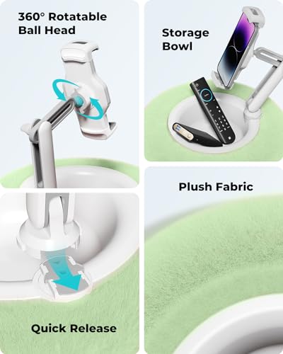 Viozon Tablet Stand Pillow, Compatible with 4.7"-13" Phone/Tablet, iPad, iPhone, Samsung, Google, Kindle, 360°Adjustable Phone Holder for Bed with Soft Plush Fabric, and Detachable Bowl, Green - color: Green