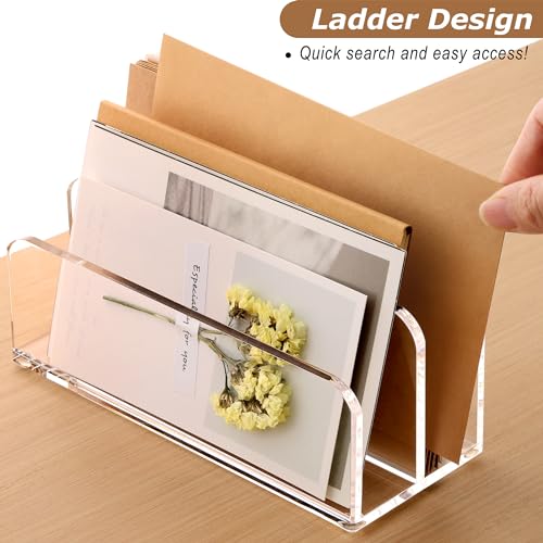 SANRUI Acrylic Mail Sorter Desktop Organizer Holder, 2 Compartments Clear - size: 2 Laddered Compartments
