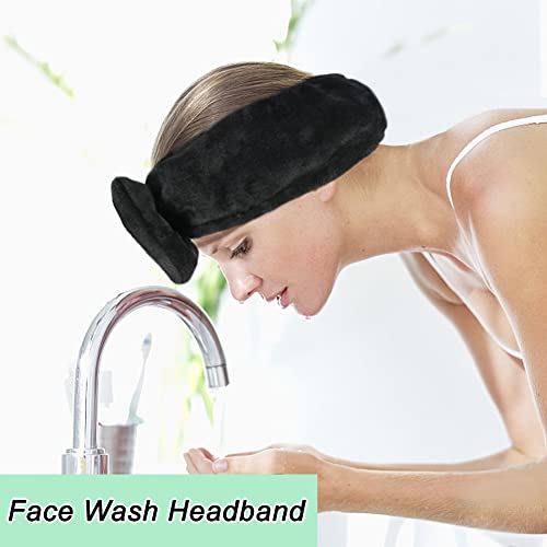 Shintop Spa Headband, Soft Carol Fleece Makeup Headband with Cute Bow Elastic Hairband for Washing Face Skincare Facial Mask Showers（Black） - color: Black