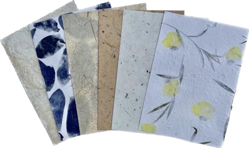 Handmade Mulberry Paper Sheets Thick A4 Variety Textured Patterns for Painting, Writing, Decorative Card Making DIY Craft, 20pcs