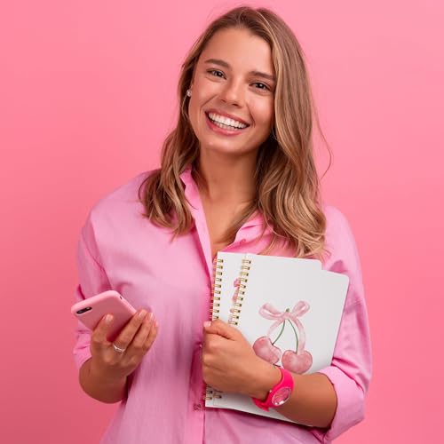 CNhoqc Pink Spiral Journal Notebook, 2 Pcs A5 Pink Bow Cherry Watercolor - color: Pink