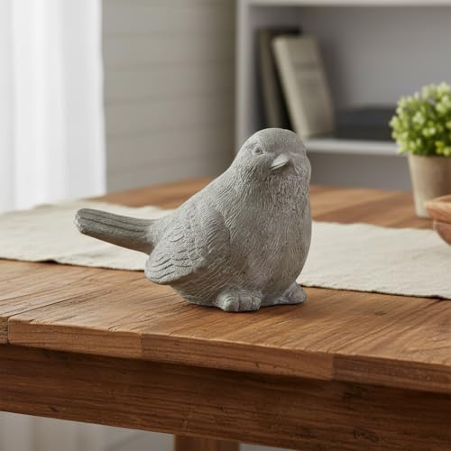 Sitting Bird Cement Figurine, Gray Concrete-Style Finish, 7.5 Inch - size: 4"L x 7.5"W x 5"H