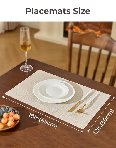 Leetaltree Woven Vinyl Beige Placemats Set of 8 - Linen Look & Easy to Clean - color: Beige, size: Set of 8