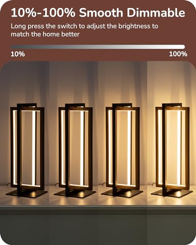 EDISHINE Modern LED Table Lamp, Minimalist Bedside Lamp, Walnut Wood Grain - color: Wood Grain Walnut Color