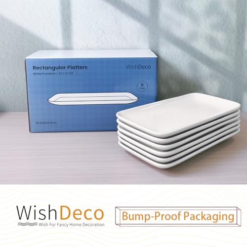 WishDeco Small Rectangle Plates Set of 6, White Serving Platters 9Inch - size: 9 inch