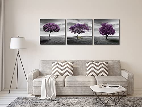 Pyradecor 3 Panels Purple Trees Giclee Canvas Prints Wall art Paintings for Living Room Bedroom Home Decorations Large Modern Gallery Wrapped Landscape Fall Forest Pictures Artwork Ready to Hang L - size: 20 x 20 inch x 3 pcs (50 x 50 cm x 3 pcs)