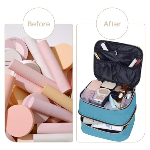 Double Layer Makeup Bag with Adjustable Dividers, Green - color: Light Green